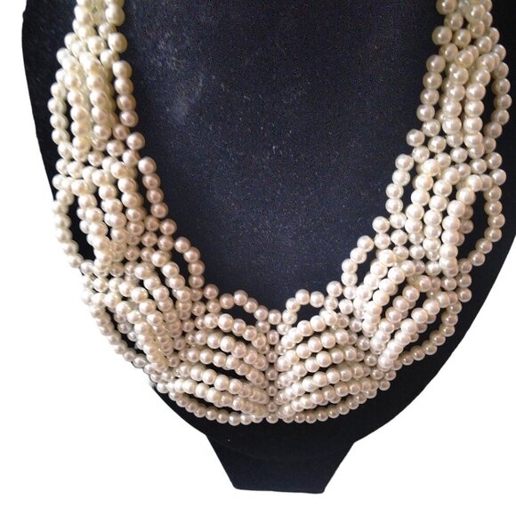 Charming Charlie Multi-Strand Collar White Faux Pearl Necklace Classic Beaded - Picture 2 of 5